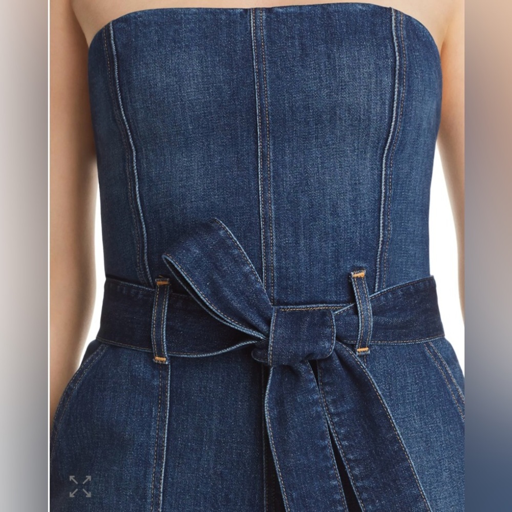 Alice + Olivia Blue Denim Strapless Overalls - Picture 3 of 7